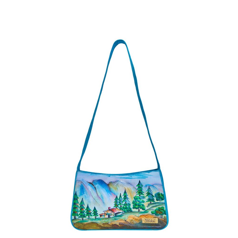 Hand-Painted Leather Mountain Artwork Women's Shoulder Sling Bag